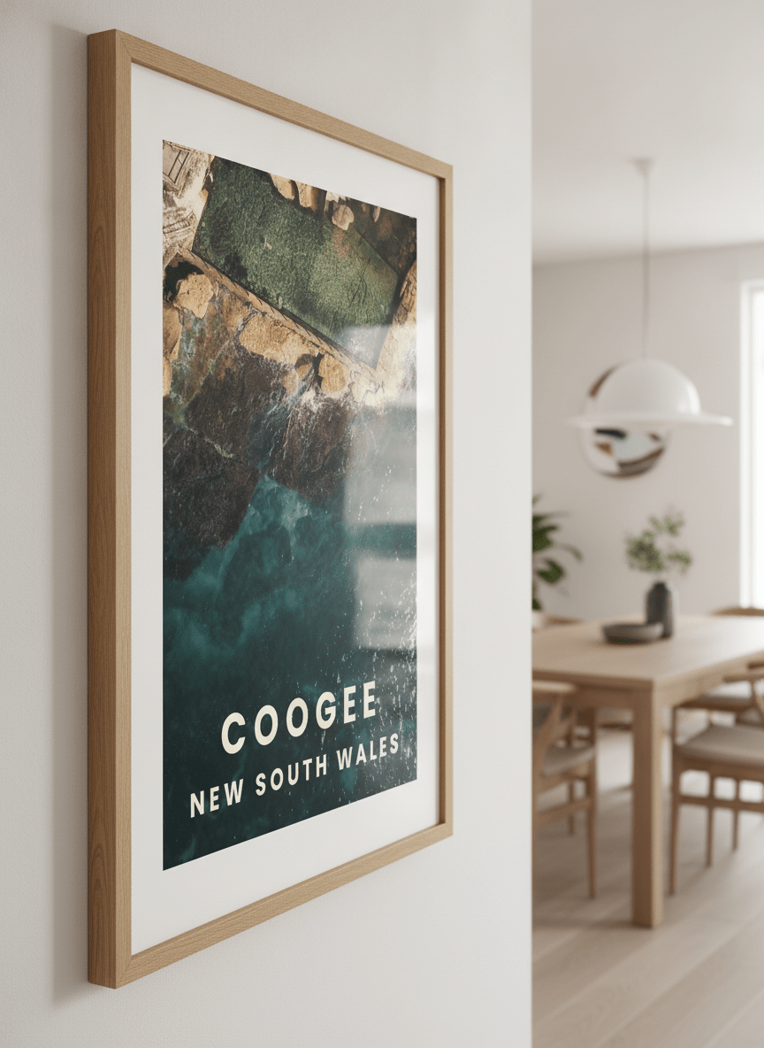 Wall art styled above a dining table in a contemporary home