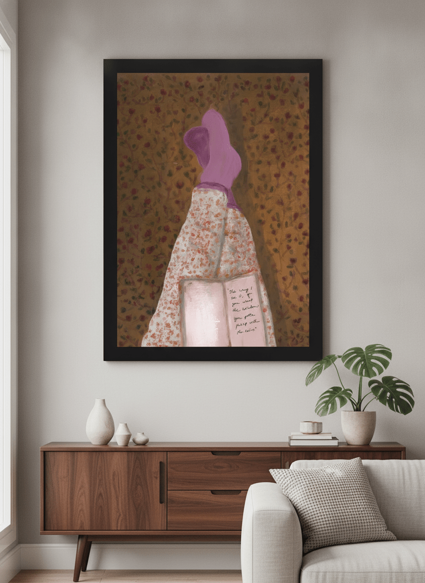 Modern wall art styled above a sofa in a neutral living room
