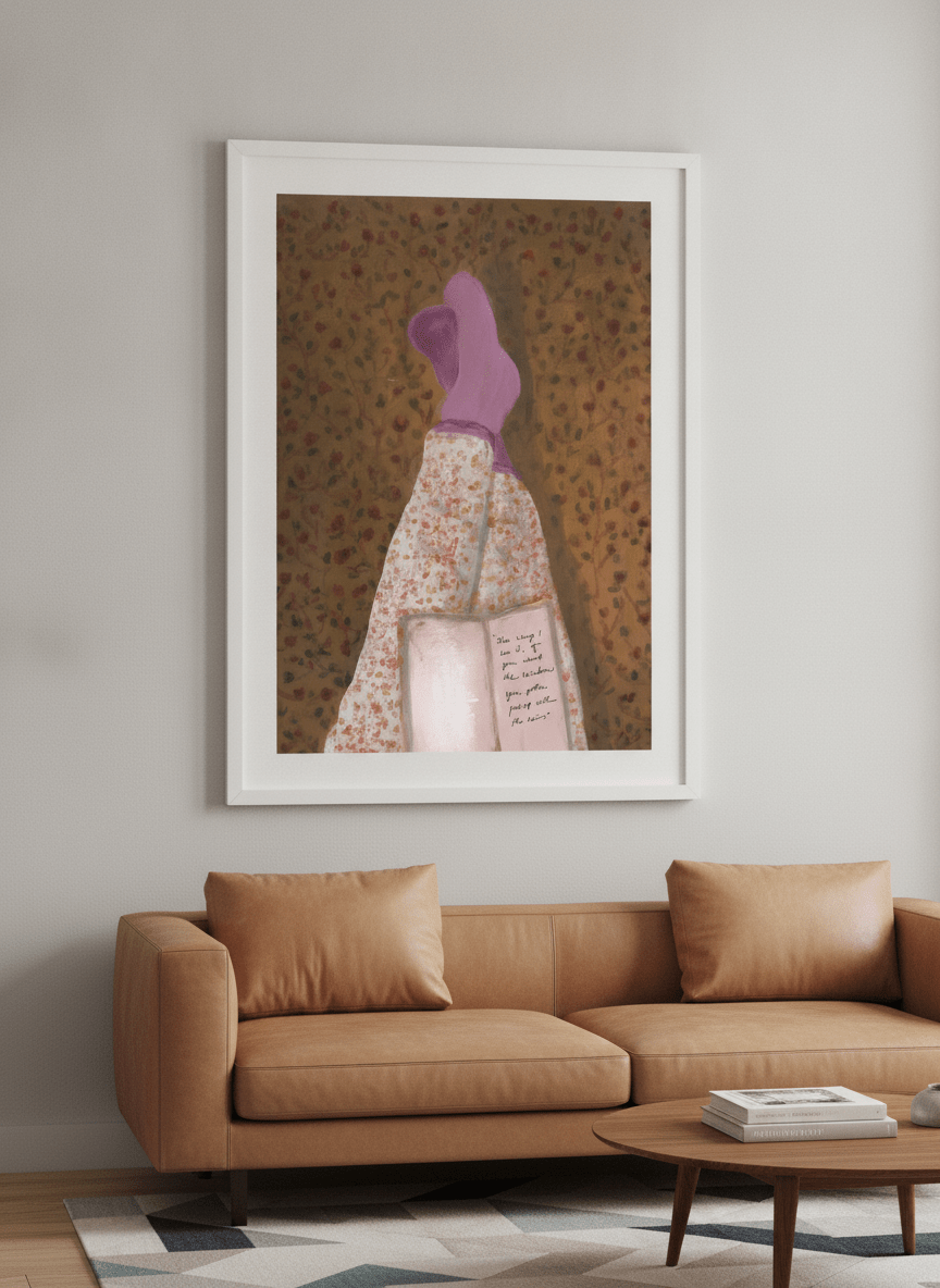 Modern wall art styled above a sofa in a neutral living room