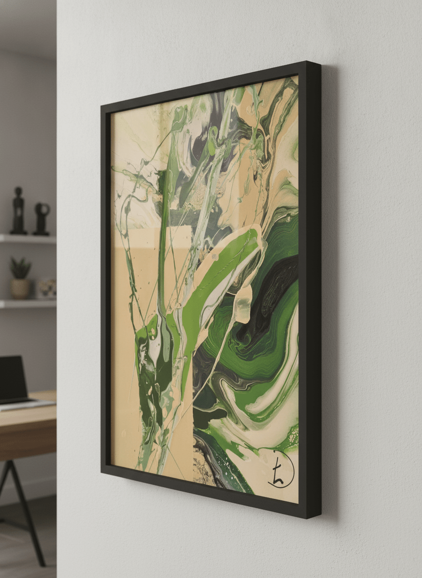 Contemporary wall art featured in a bright modern office workspace