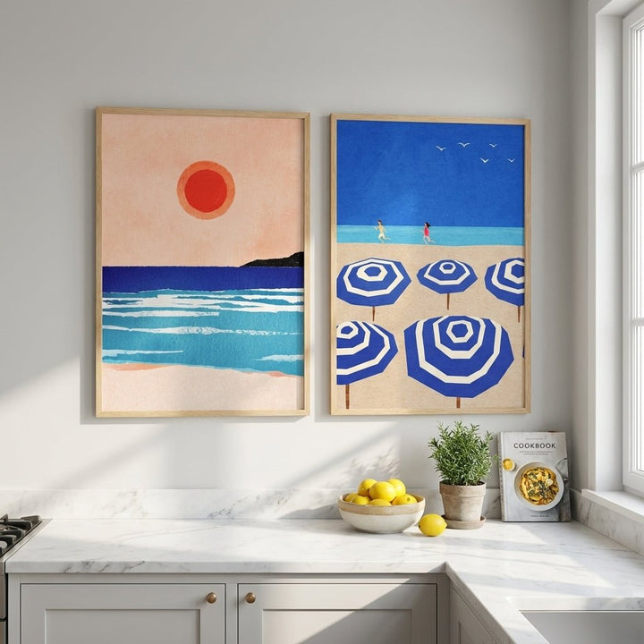 Mediterranean Abstract Beach Bliss Pair by Henry Rivers wall - art - picture - poster