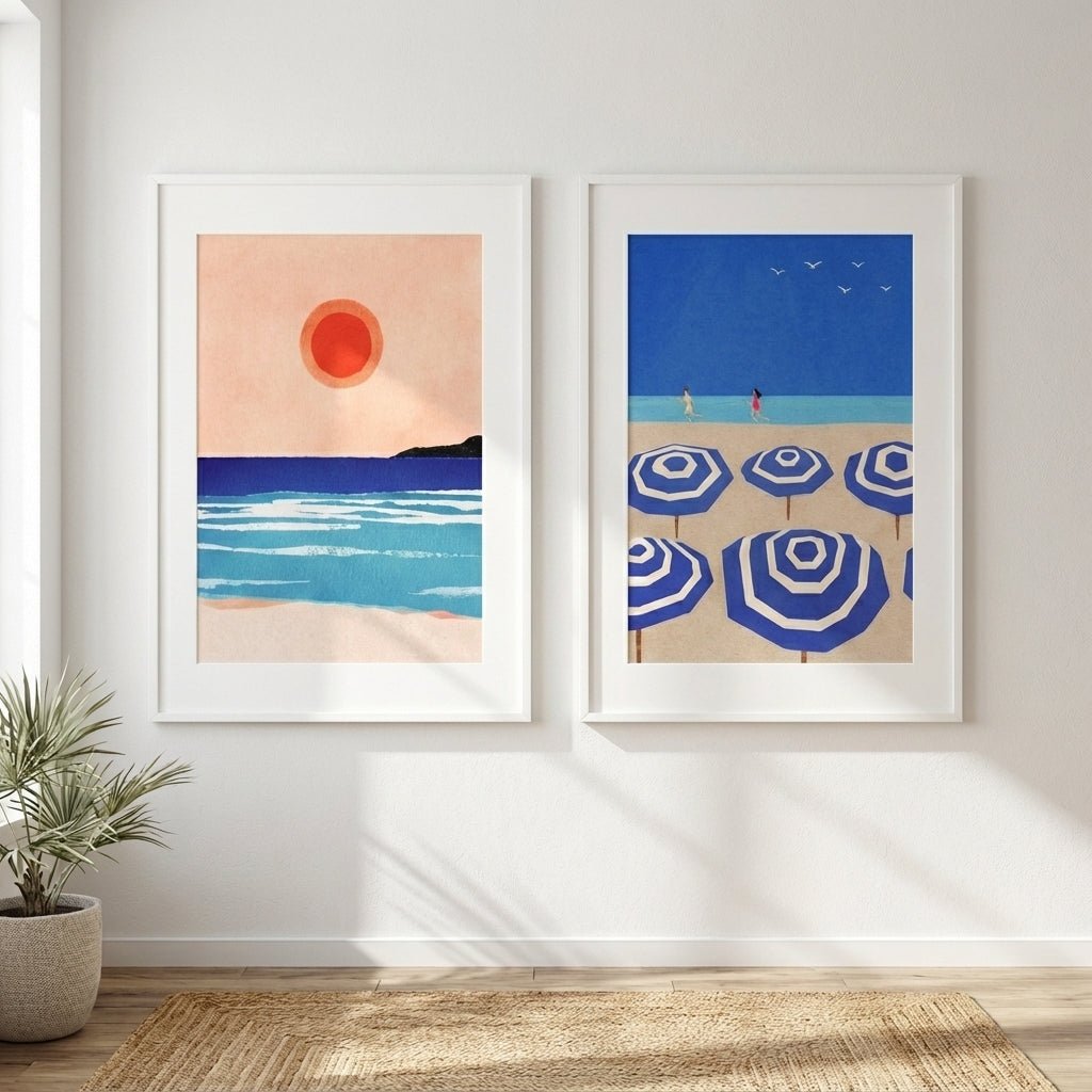Mediterranean Abstract Beach Bliss Pair by Henry Rivers wall - art - picture - poster