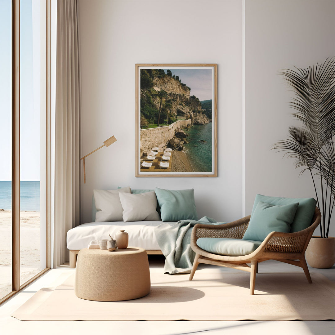 photo hanging on wall of coastal nook