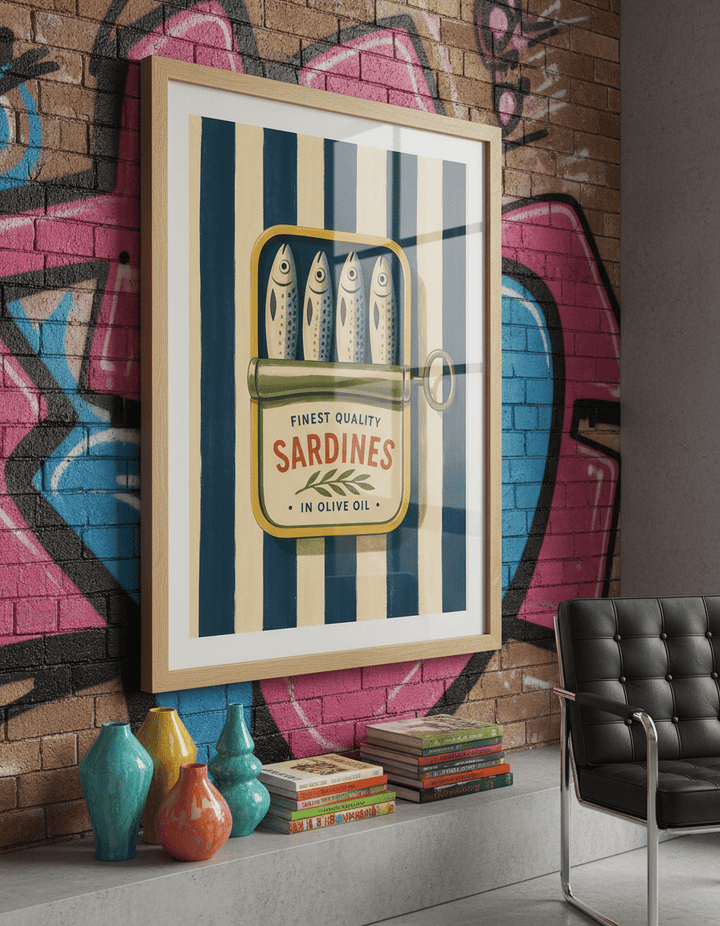 Bold wall art styled in a colourful, eclectic modern home