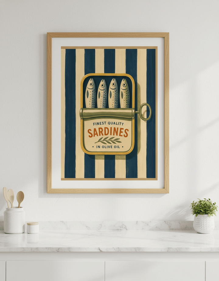 Artwork styled on the wall of a bright modern kitchen