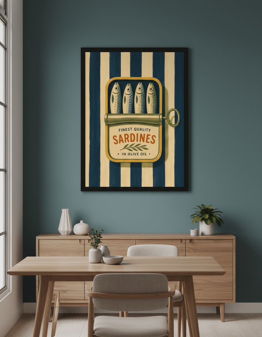 Wall art styled above a dining table in a contemporary home