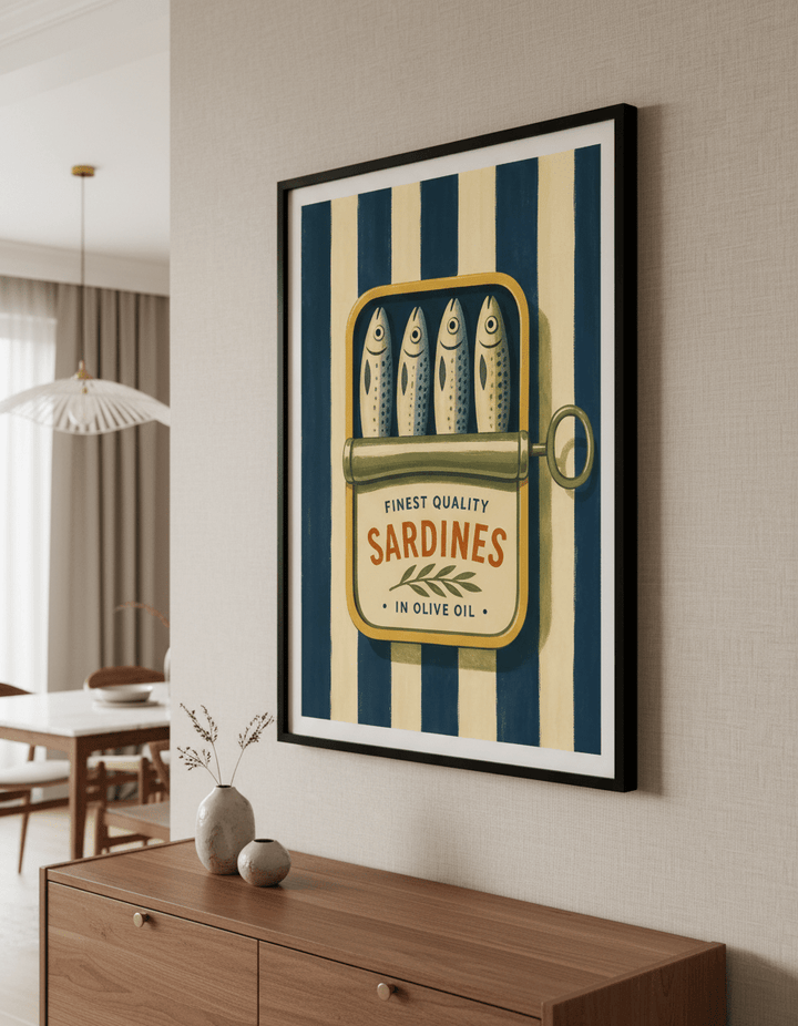 Wall art styled above a dining table in a contemporary home