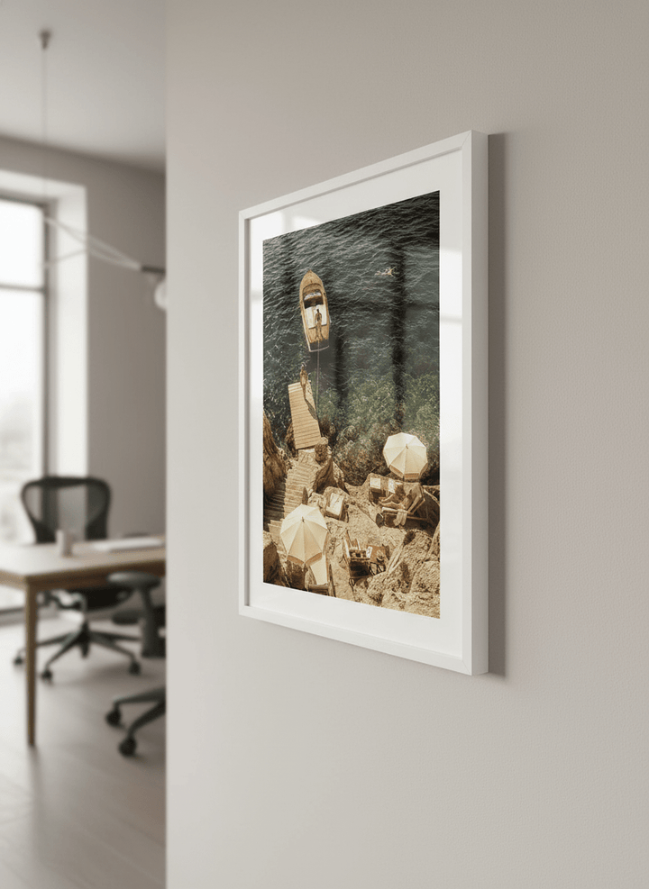 Contemporary wall art featured in a bright modern office workspace