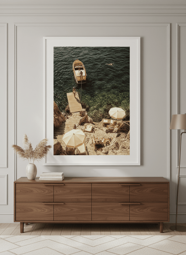 Monumental artwork centred on a feature wall in a luxe interior