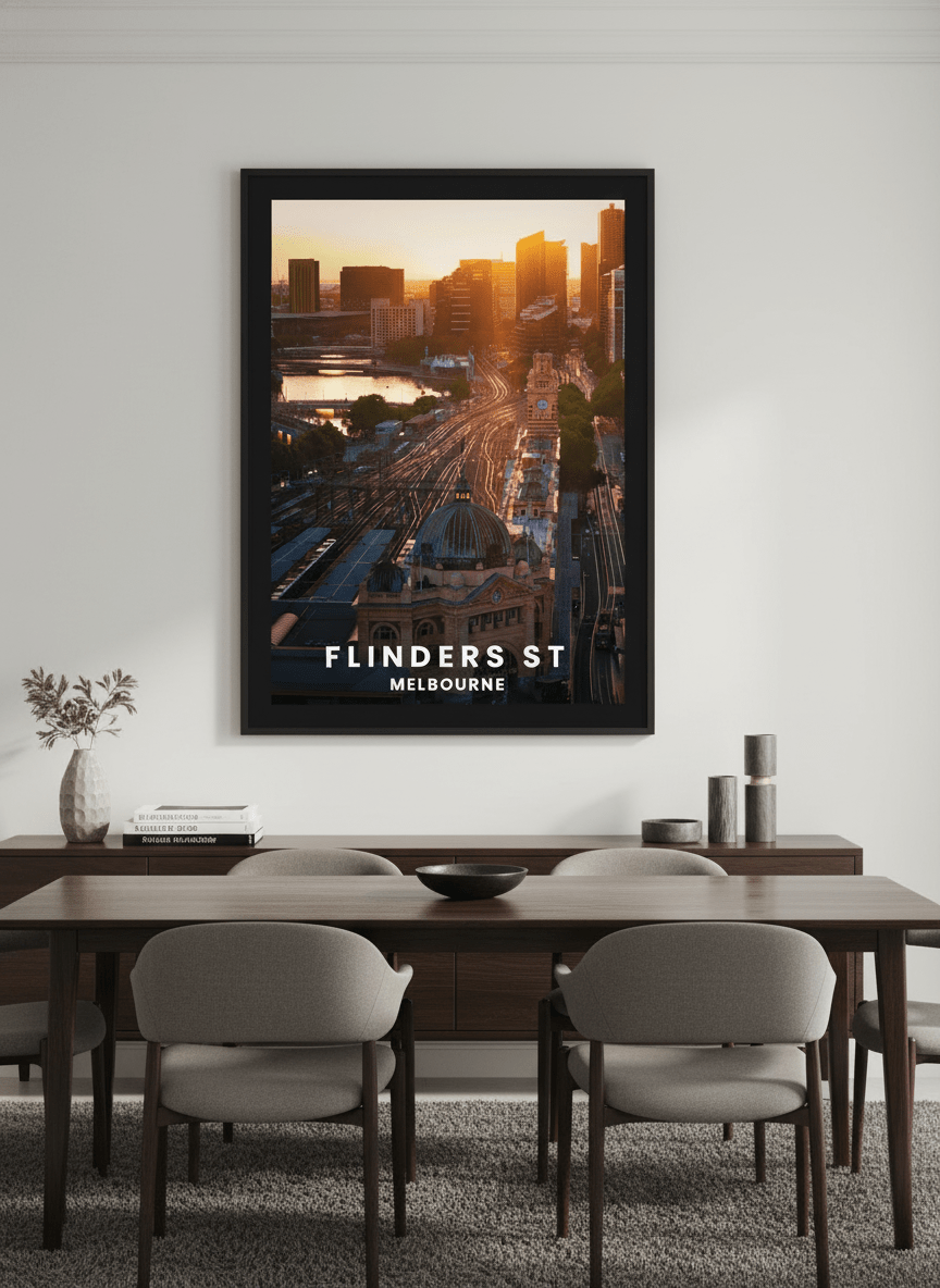 Monumental artwork centred on a feature wall in a luxe interior