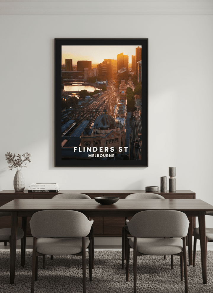 Monumental artwork centred on a feature wall in a luxe interior