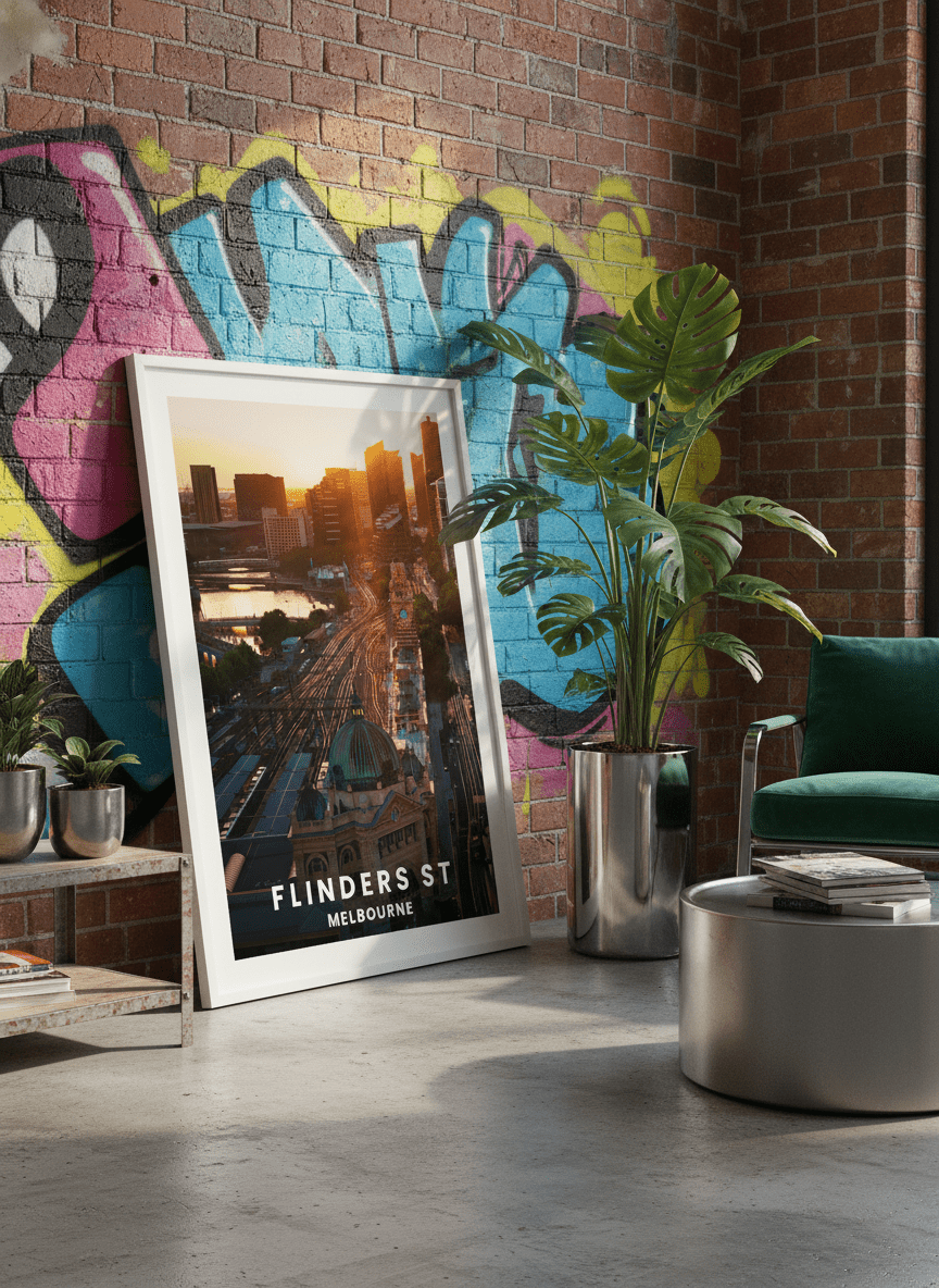 Bold wall art styled in a colourful, eclectic modern home