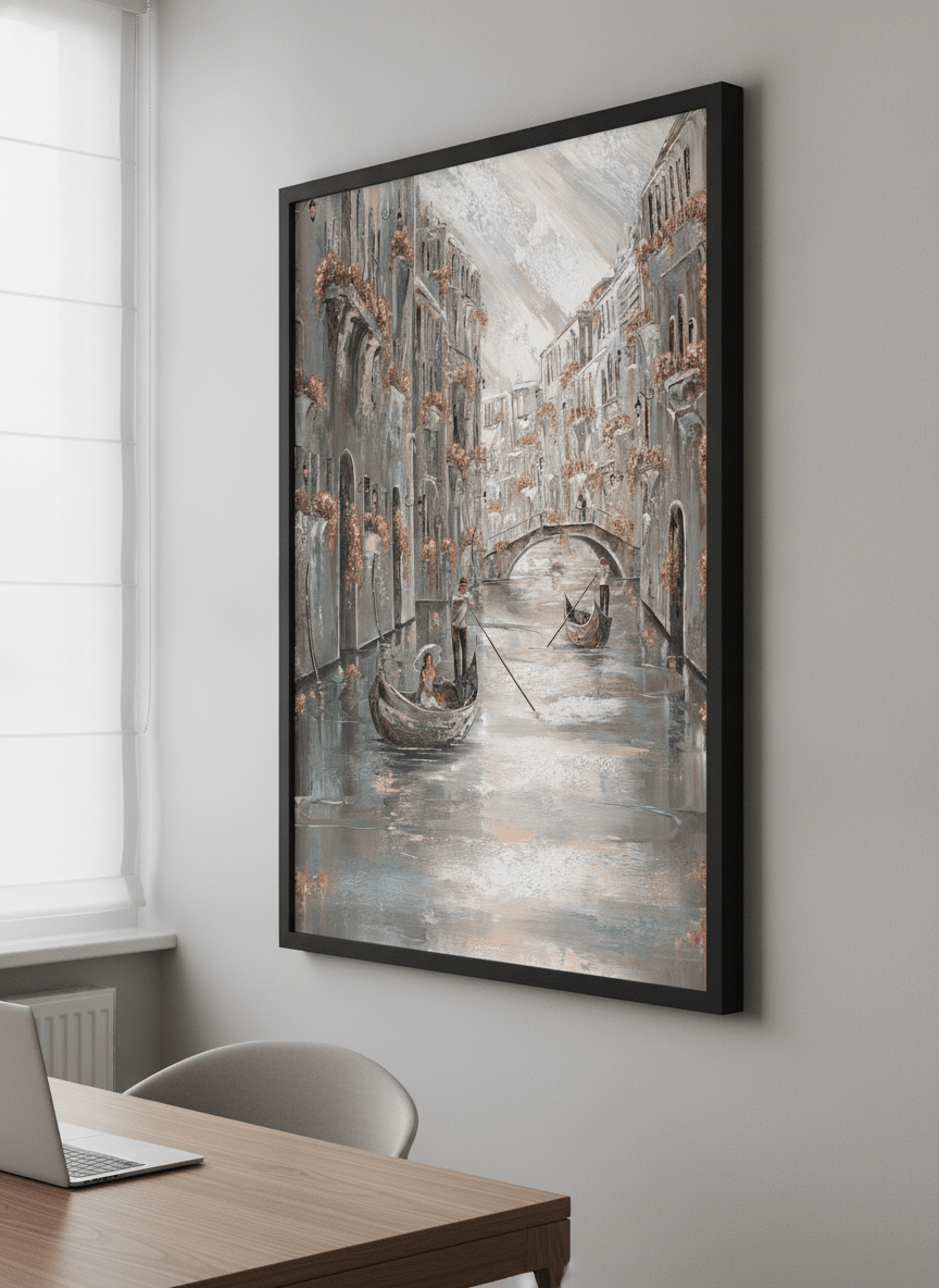 Contemporary wall art featured in a bright modern office workspace