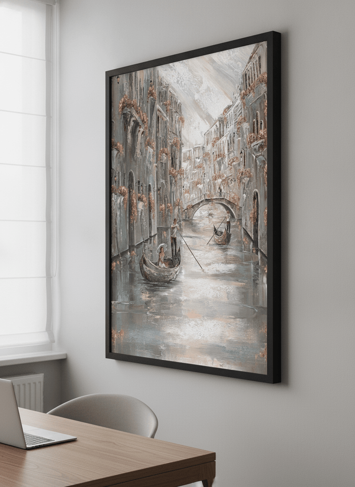 Contemporary wall art featured in a bright modern office workspace