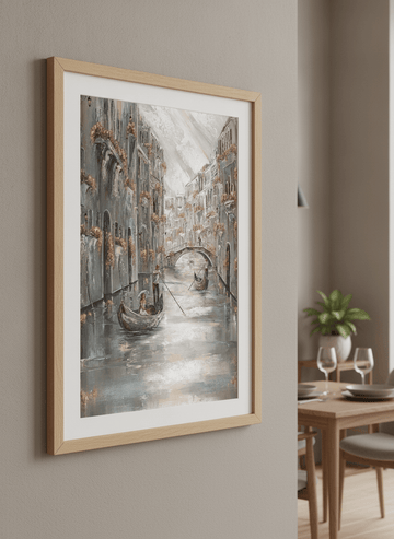 Wall art styled above a dining table in a contemporary home