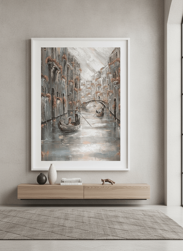 Monumental artwork centred on a feature wall in a luxe interior