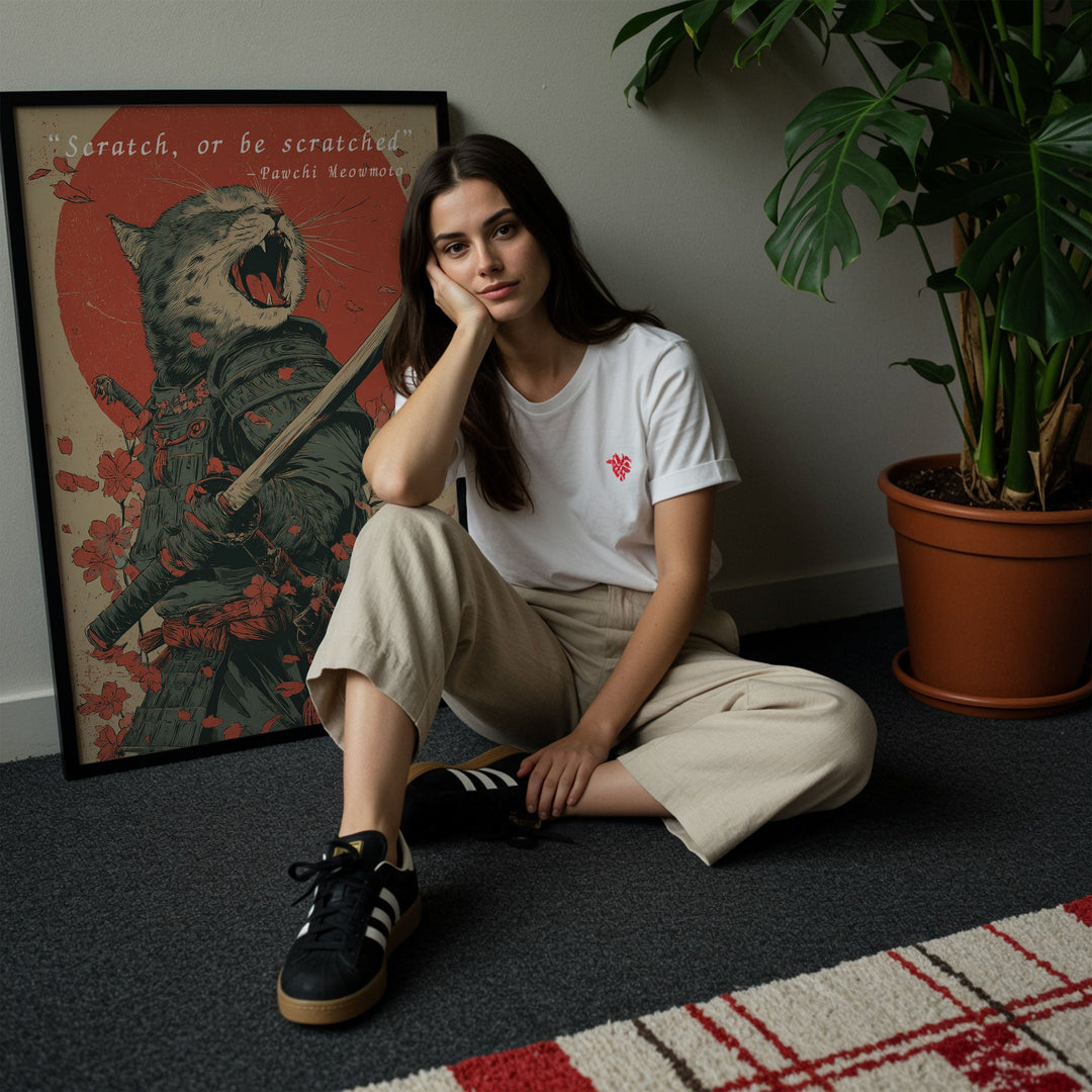 Meowmoto Japanese Cat Samurai Vintage Poster wall - art - picture - poster