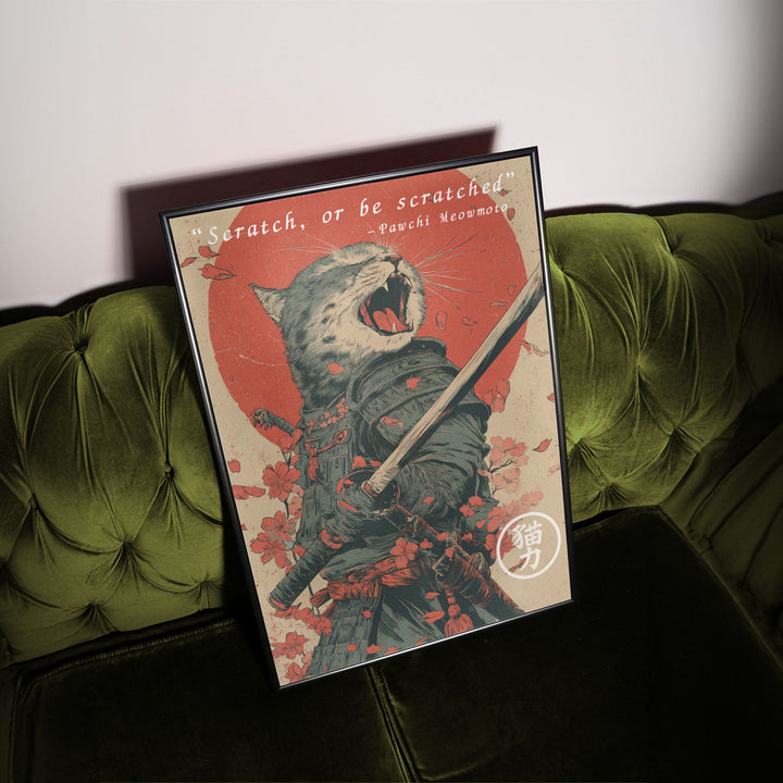 Meowmoto Japanese Cat Samurai Vintage Poster wall - art - picture - poster