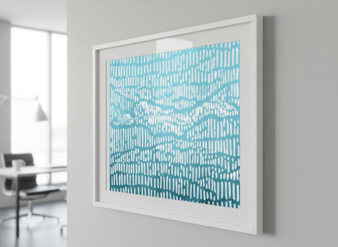 Contemporary wall art featured in a bright modern office workspace