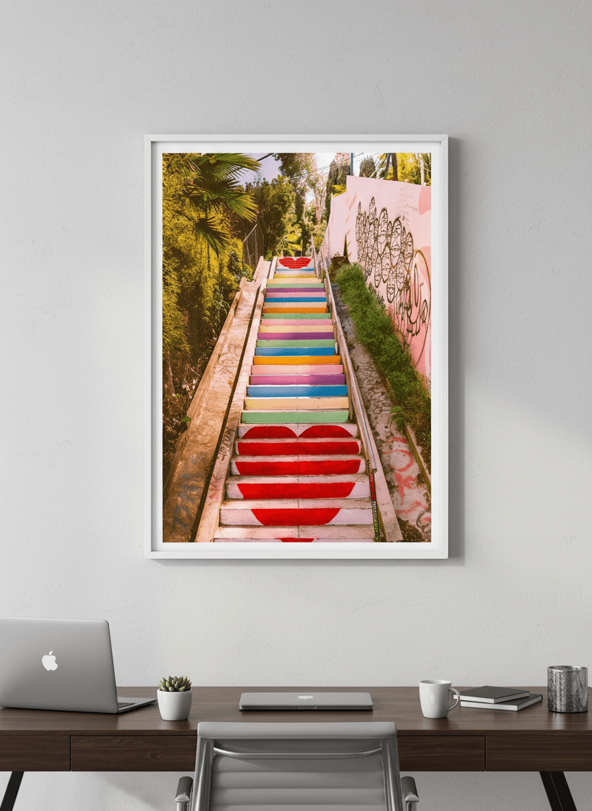 Contemporary wall art featured in a bright modern office workspace
