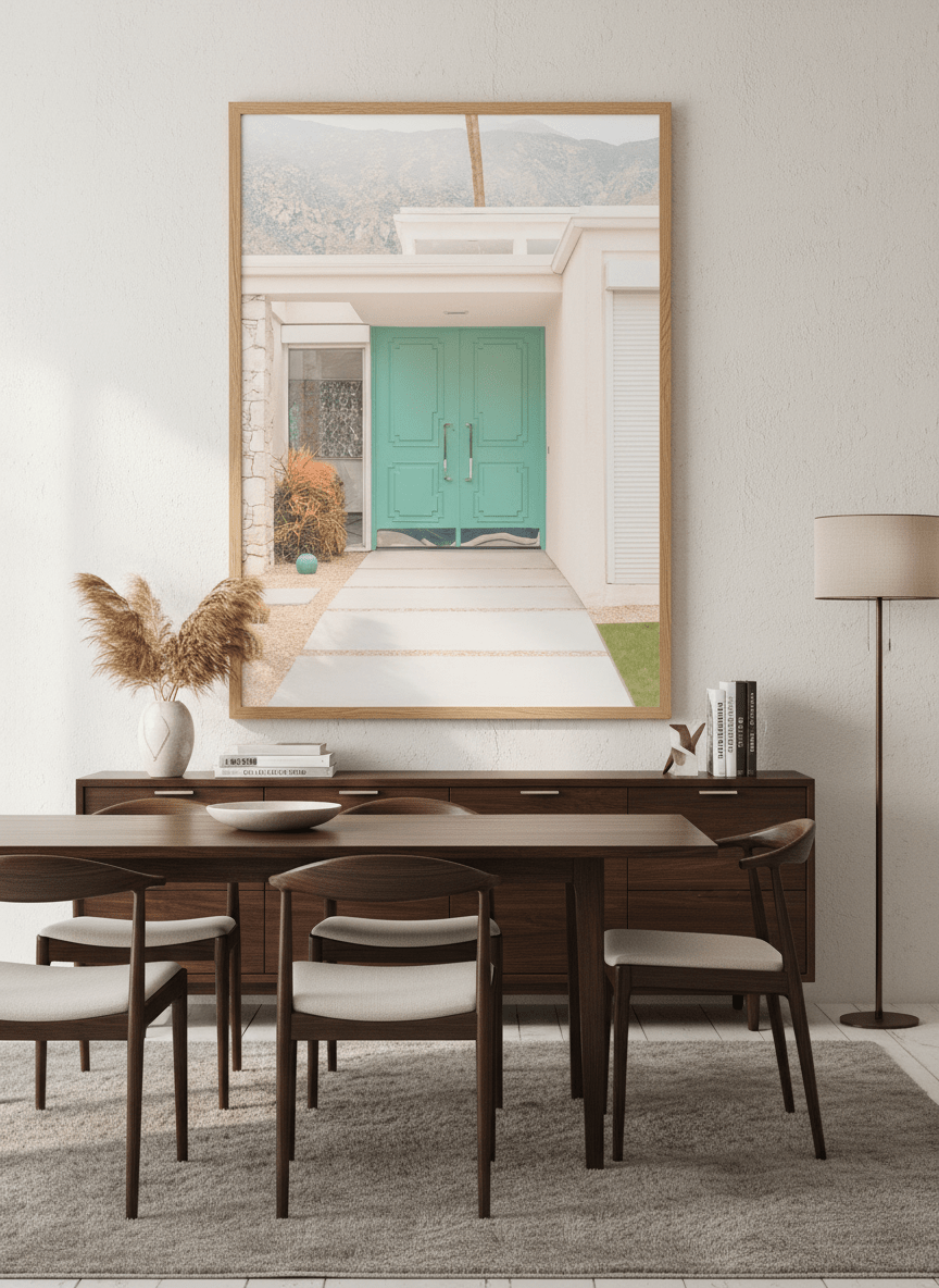 Monumental artwork centred on a feature wall in a luxe interior