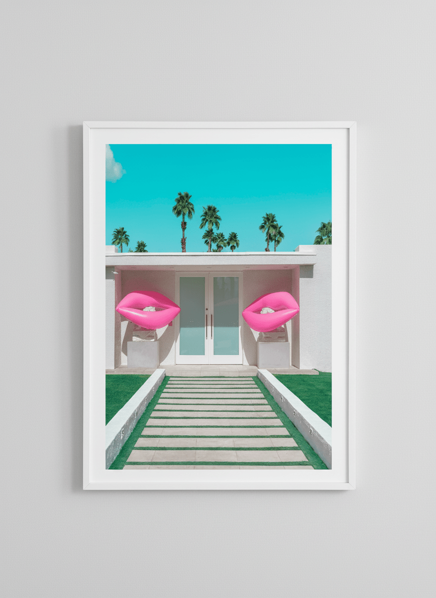 Modern wall art styled above a sofa in a neutral living room