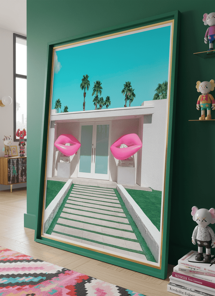 Bold wall art styled in a colourful, eclectic modern home