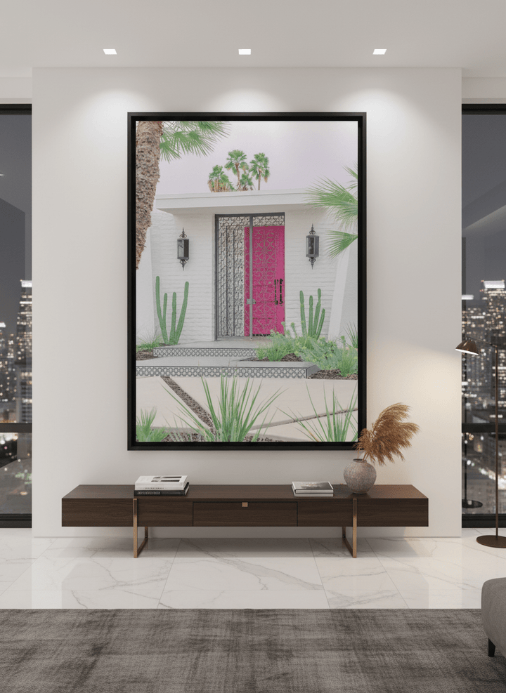 Monumental artwork centred on a feature wall in a luxe interior