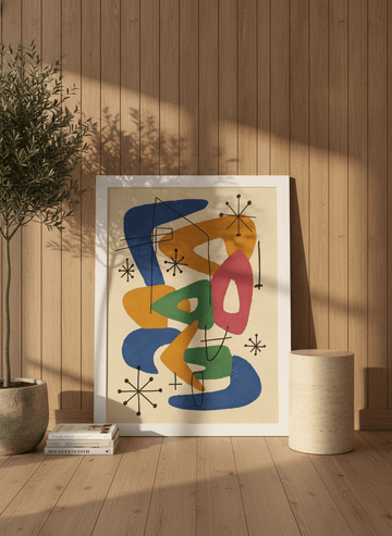 Modern wall art print leaning against the wall in a luxe home office