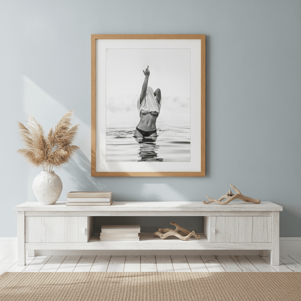 Middle Finger Ocean Girl Black and White Photography wall-art-picture-poster