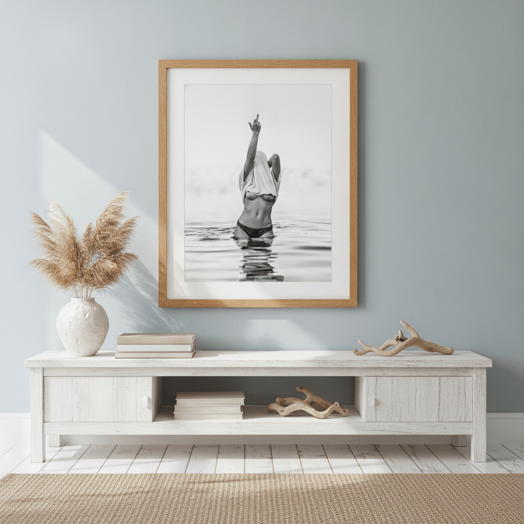 Middle Finger Ocean Girl Black and White Photography wall-art-picture-poster