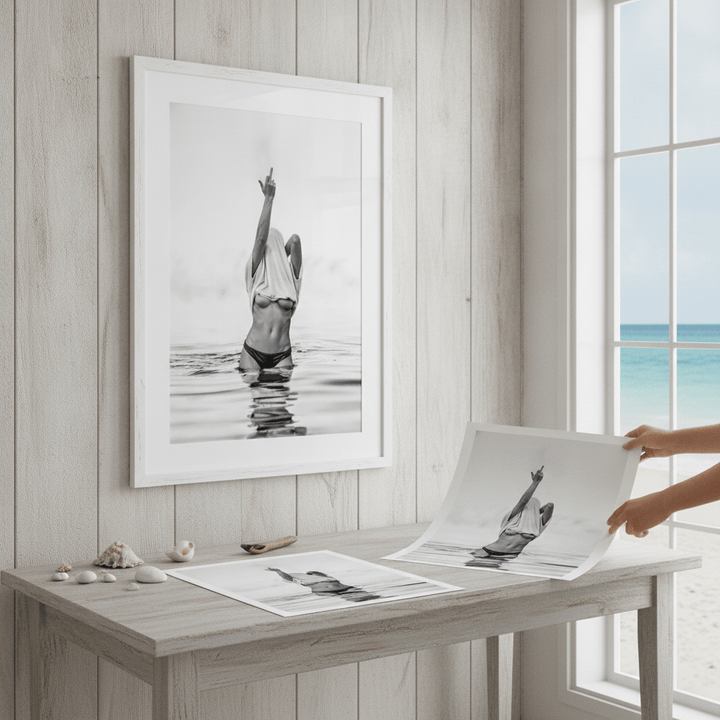Middle Finger Ocean Girl Black and White Photography wall-art-picture-poster