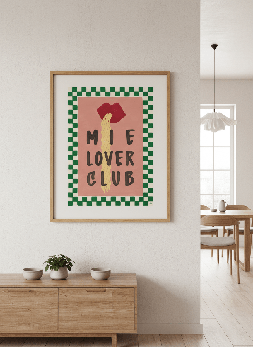 Wall art styled above a dining table in a contemporary home