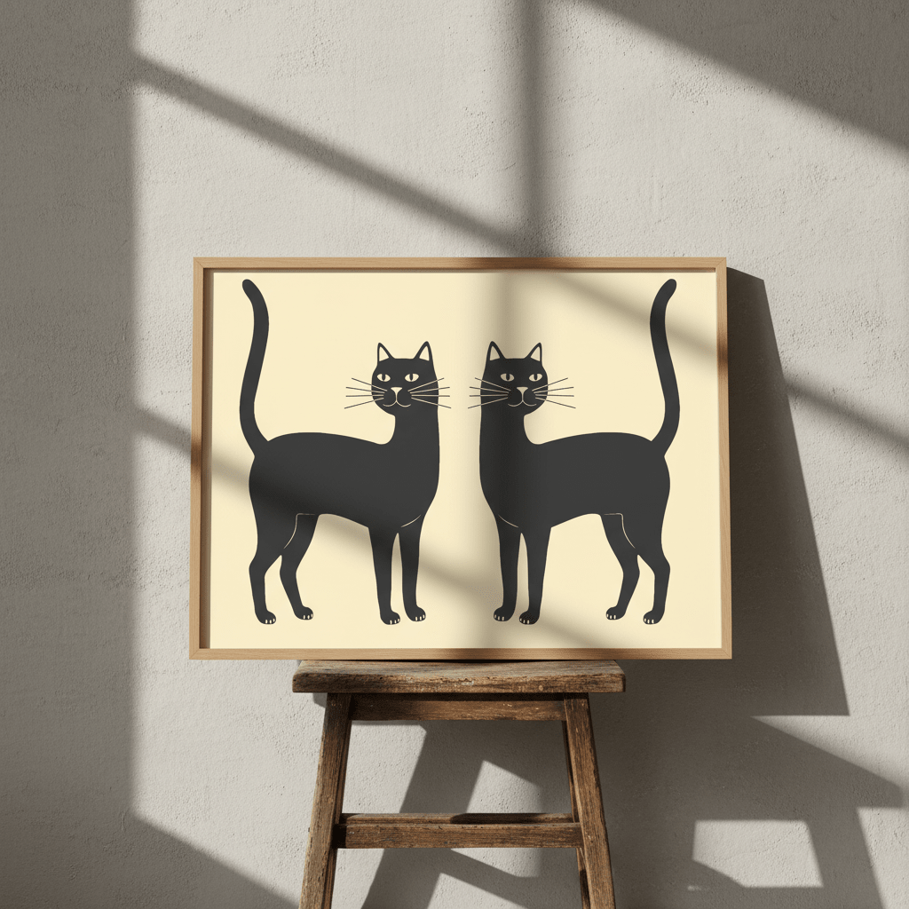 Mirror Black Cat Landscape Wall Art Print wall - art - picture - poster