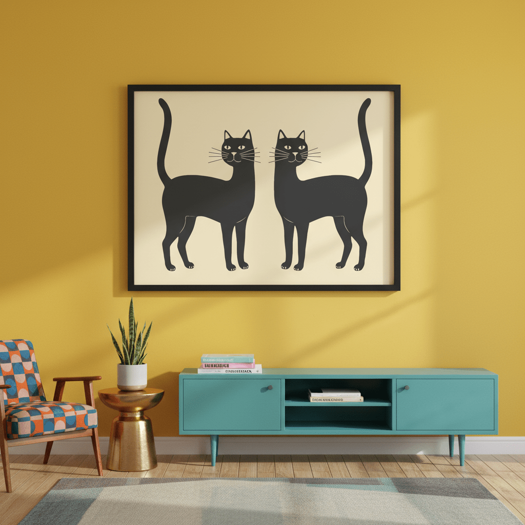 Mirror Black Cat Landscape Wall Art Print wall - art - picture - poster