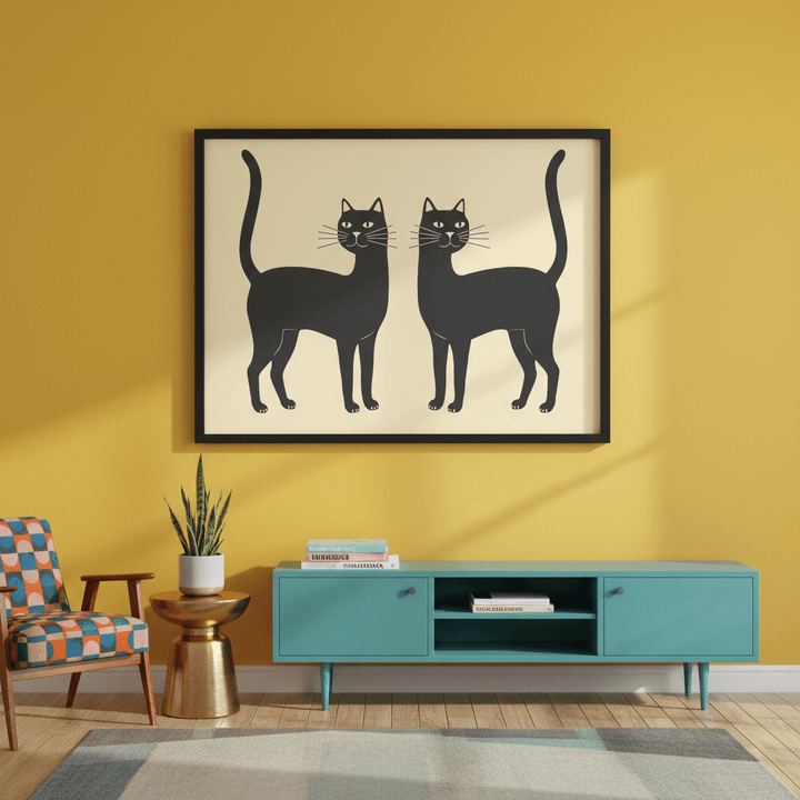 Mirror Black Cat Landscape Wall Art Print wall - art - picture - poster