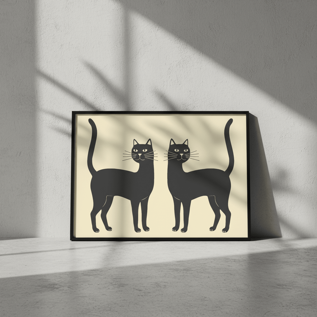 Mirror Black Cat Landscape Wall Art Print wall - art - picture - poster