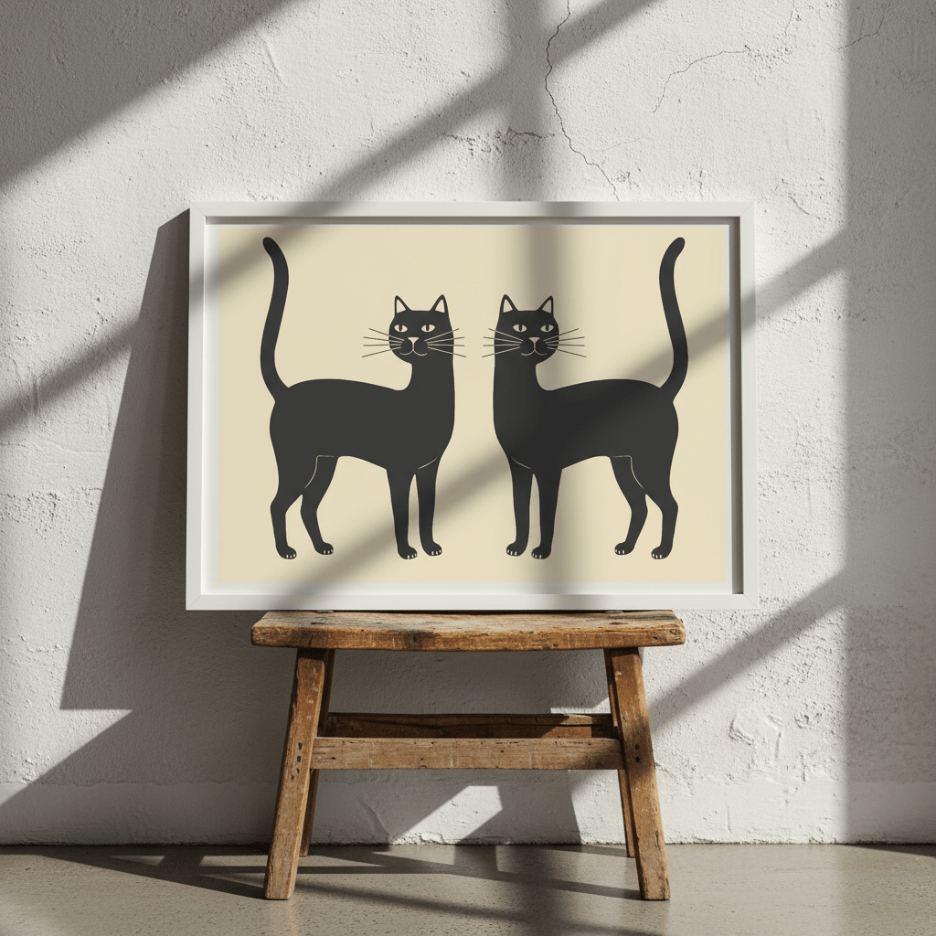 Mirror Black Cat Landscape Wall Art Print wall - art - picture - poster
