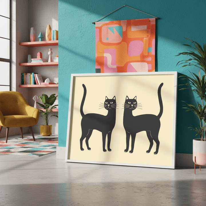 Mirror Black Cat Landscape Wall Art Print wall - art - picture - poster