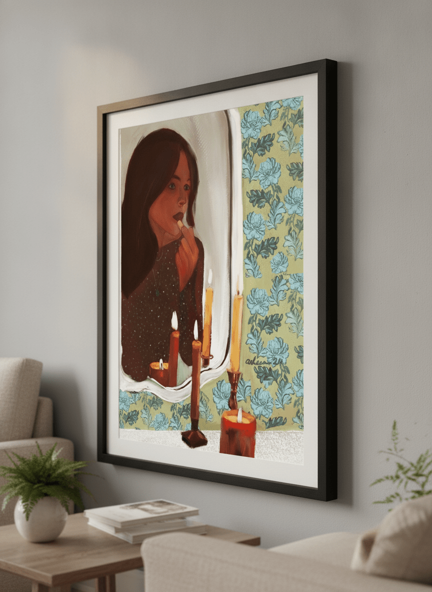 Modern wall art styled above a sofa in a neutral living room