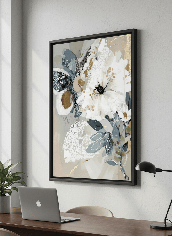 Contemporary wall art featured in a bright modern office workspace