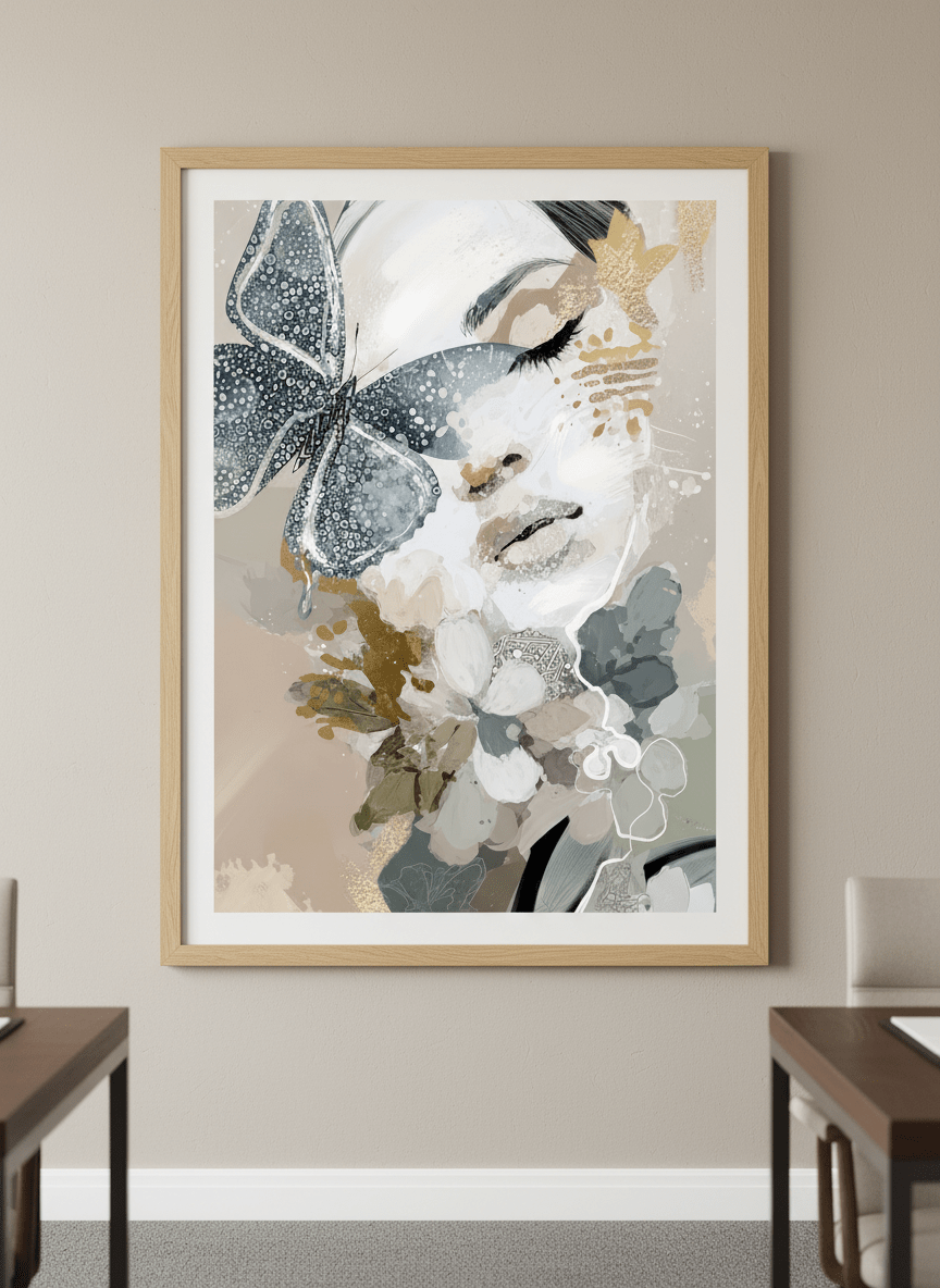 Contemporary wall art featured in a bright modern office workspace