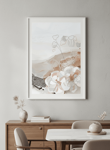 Wall art styled above a dining table in a contemporary home