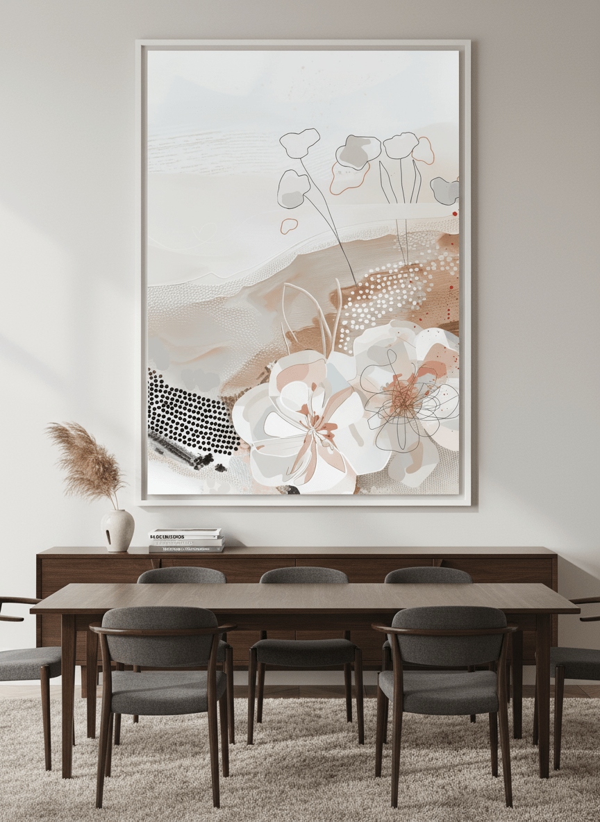 Monumental artwork centred on a feature wall in a luxe interior