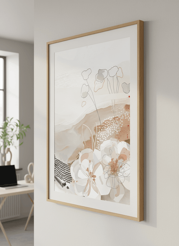 Contemporary wall art featured in a bright modern office workspace