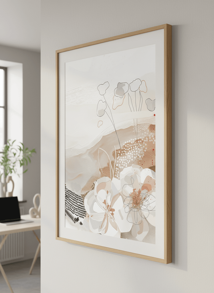 Contemporary wall art featured in a bright modern office workspace