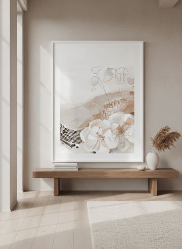 Monumental artwork centred on a feature wall in a luxe interior
