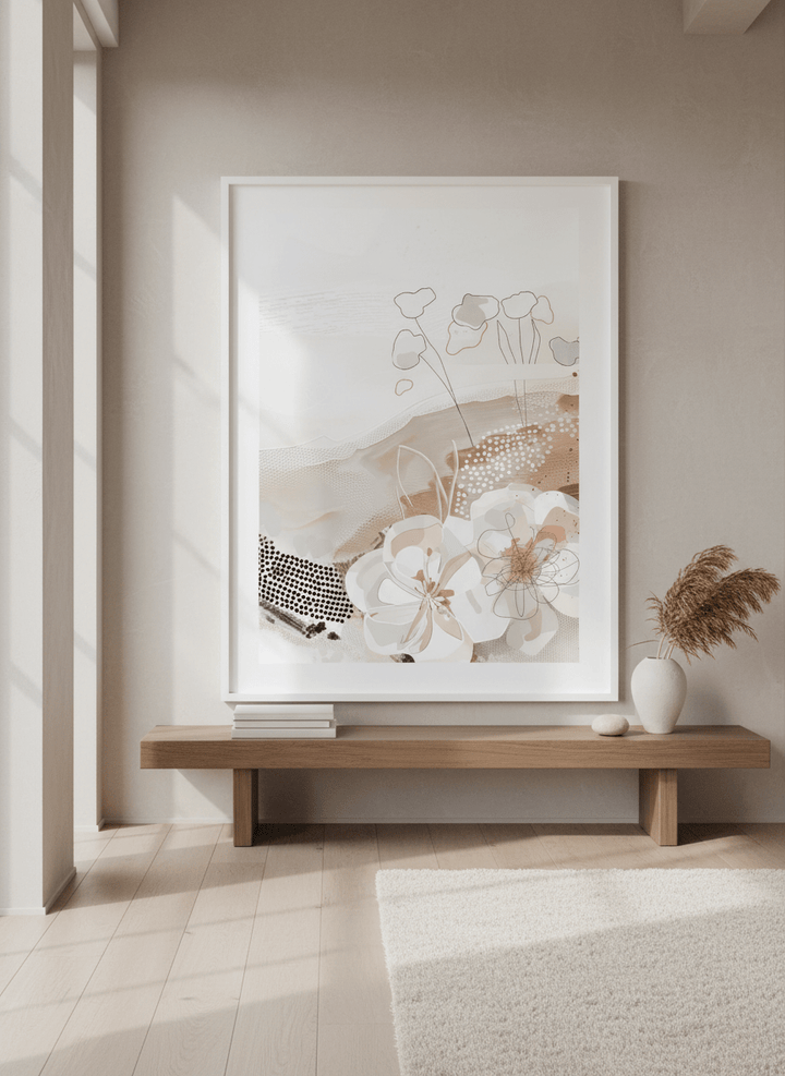 Monumental artwork centred on a feature wall in a luxe interior