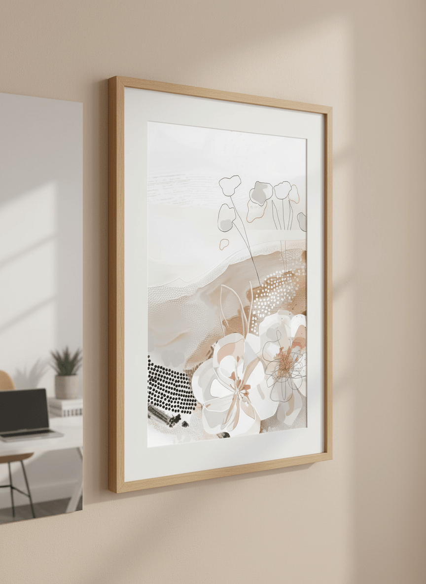 Contemporary wall art featured in a bright modern office workspace