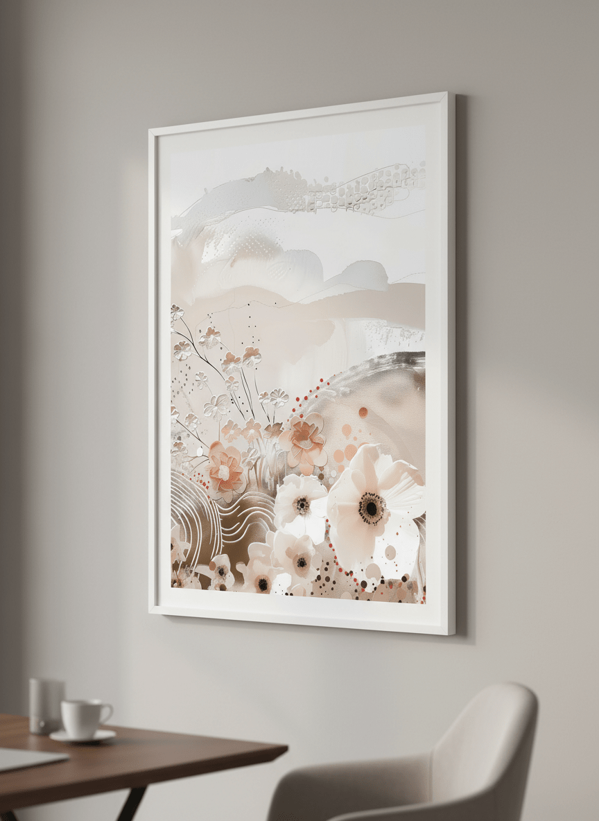 Contemporary wall art featured in a bright modern office workspace